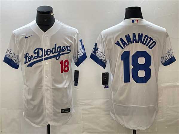 Men%27s Los Angeles Dodgers #18 Yoshinobu Yamamoto White City Connect Flex Base Stitched Baseball Jersey->new york yankees->MLB Jersey